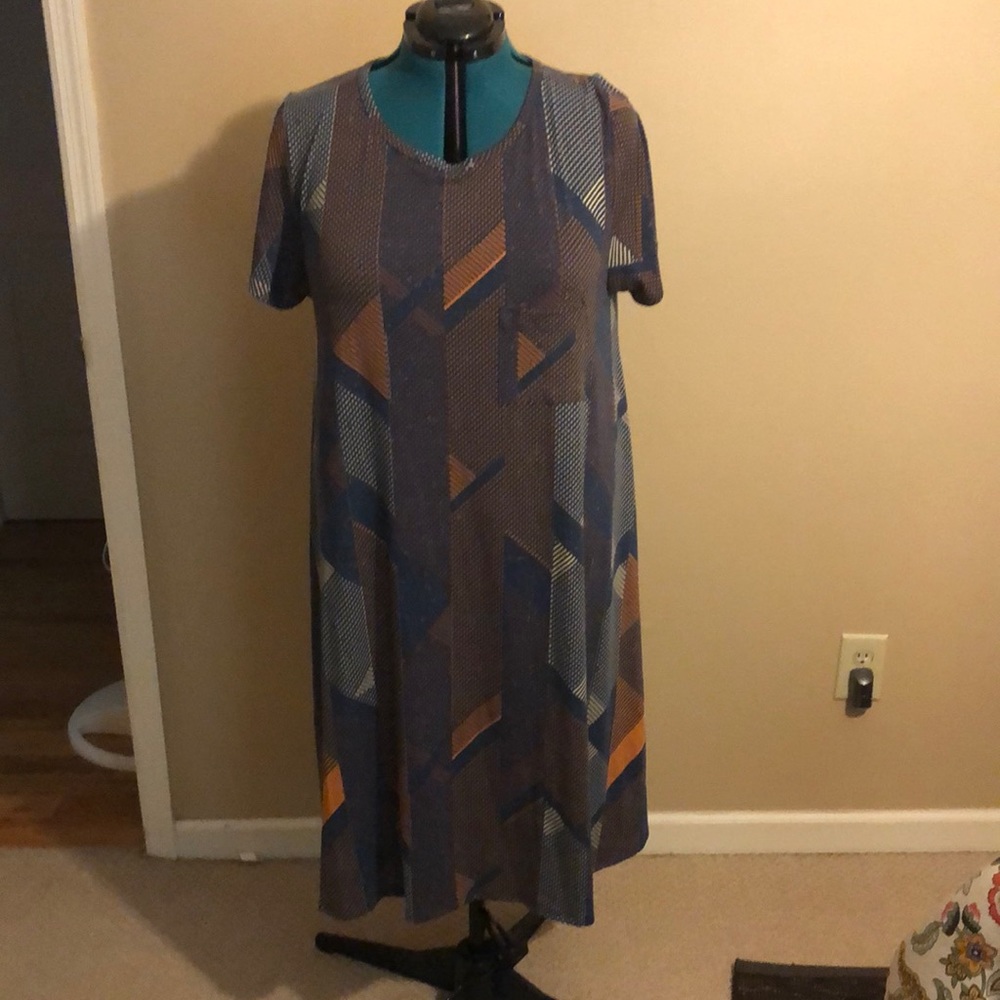 LuLaRoe Geometric Dress in Blue and Orange